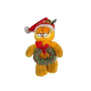 Vintage Christmas Ornament - 1978 Kurt Adler‎ Garfield in Santa Hat w/Wreath